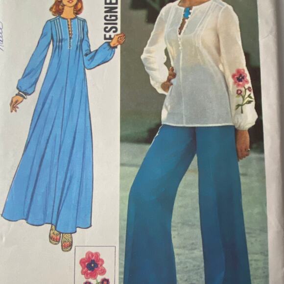 Simplicity 6927 Caftan Top Pant Pattern Miss 8 Wide Leg Mumu Tunic Groovy - Picture 1 of 7